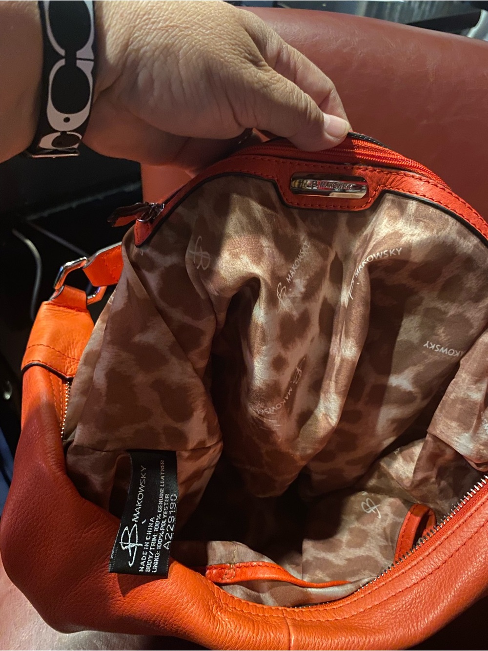 b. makowsky Vibrant Orange Pebbled Leather Hobo - Picture 4 of 8